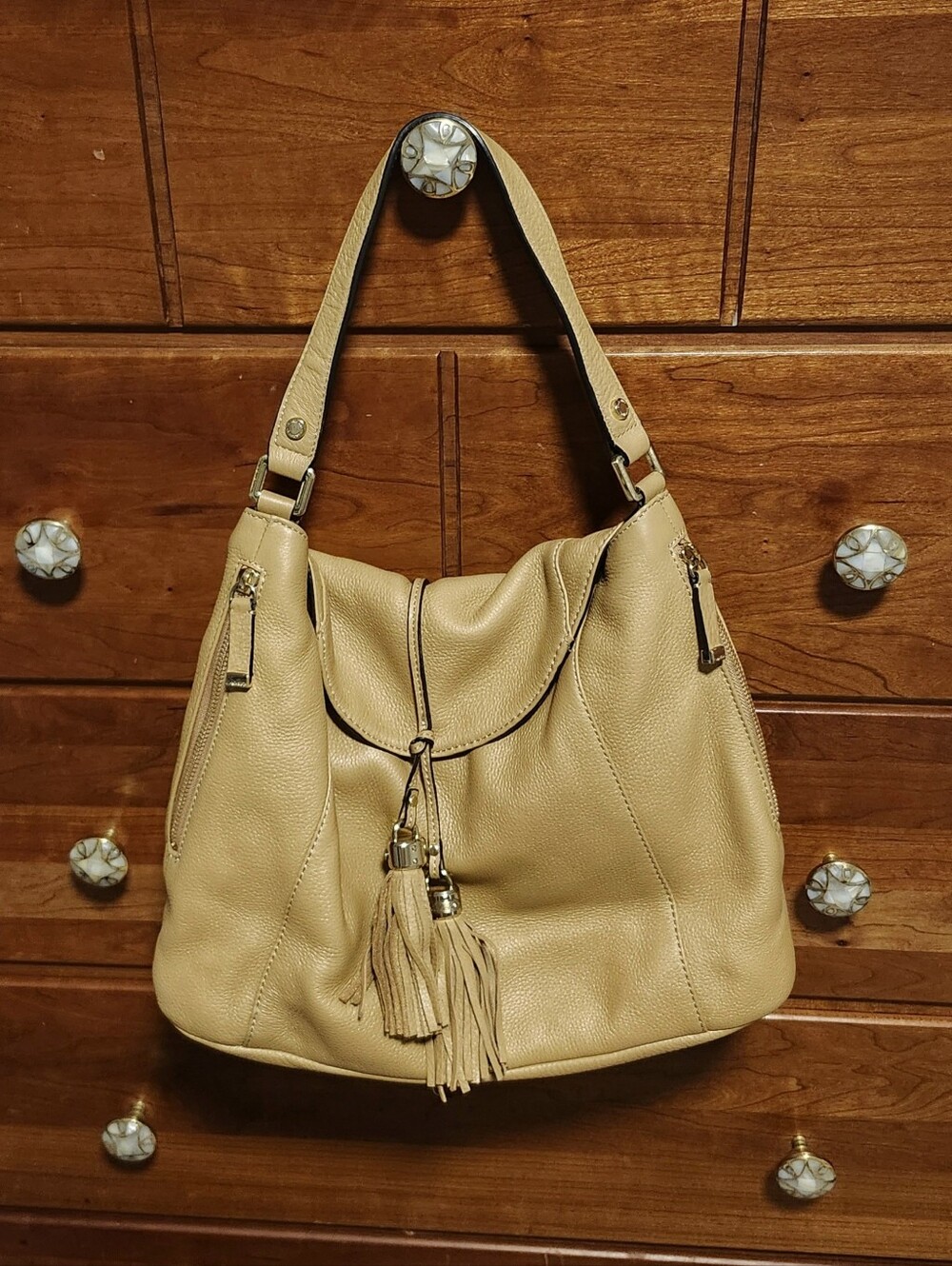 Calvin Klein Soft‎ Leather Hobo Slouchy Tan Shoulder Purse Handbag EUC